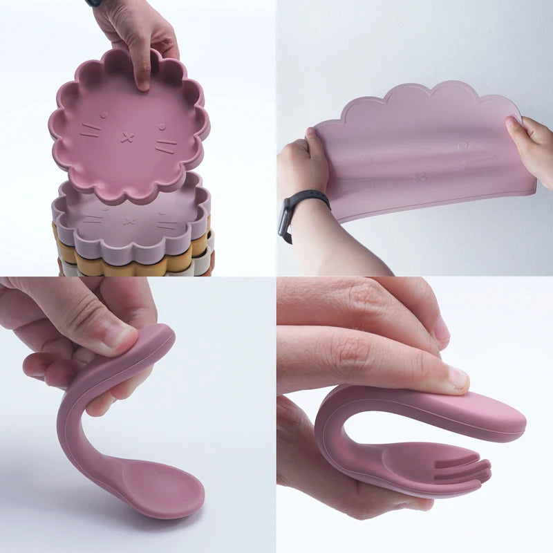 Conjunto de Refeição de Silicone - Gato