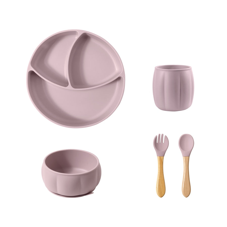 5 PCS Baby Feeding Set Soft Silicone Bowl Plate Cup Spoon Fork Sets