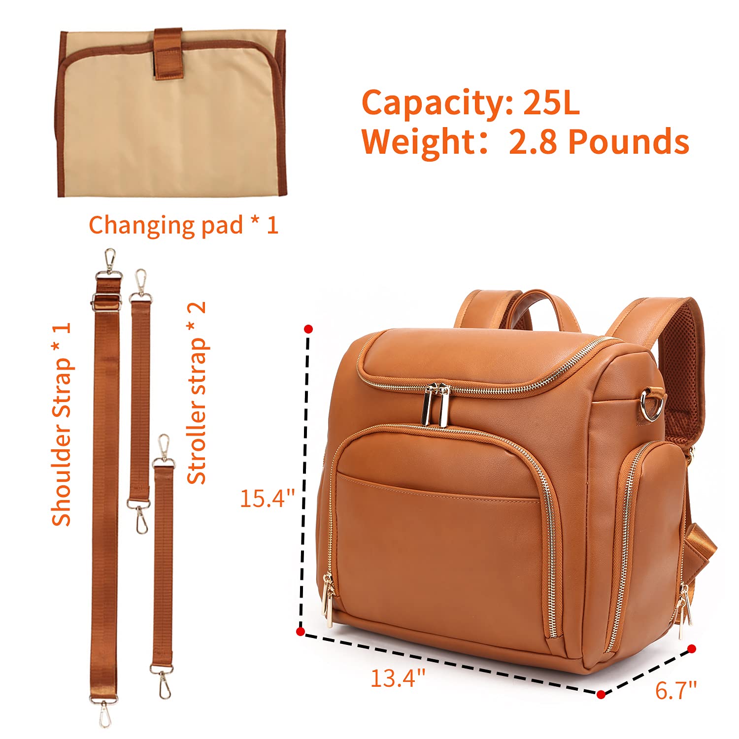 7-in-1 Baby Diaper Bag Solid PU Leather